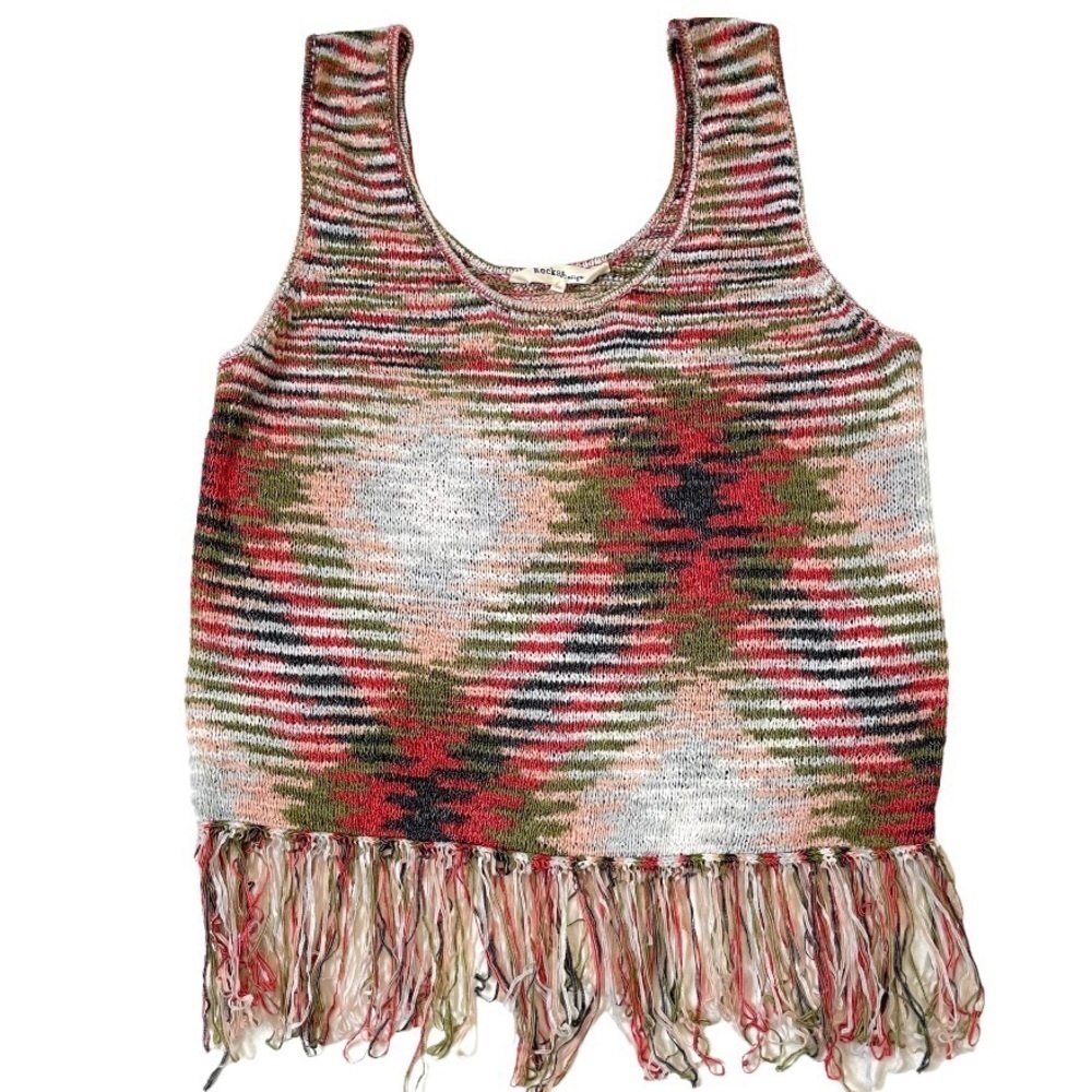 Rocks & Indigo knit fringed tank top medium new